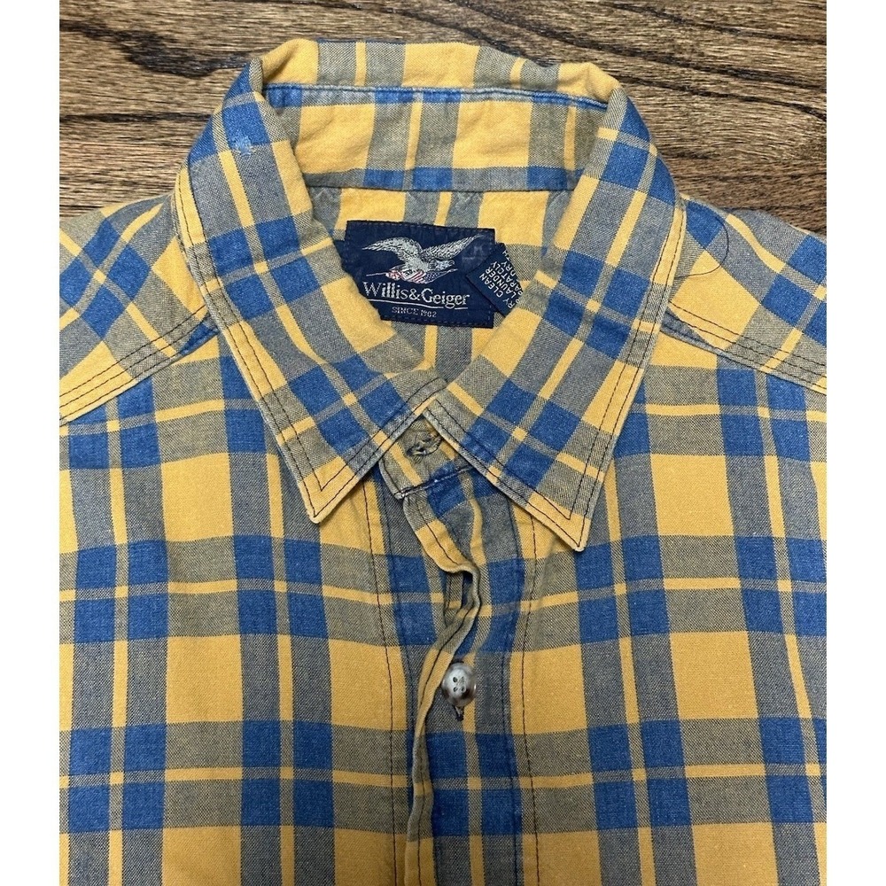 Vintage Willis & Geiger Safari Double Pocket Plaid Shirt Sz L Made in USA